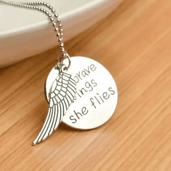 2/$21 With Brave Wings She Flies Motivational Necklace - Picture 1 of 5